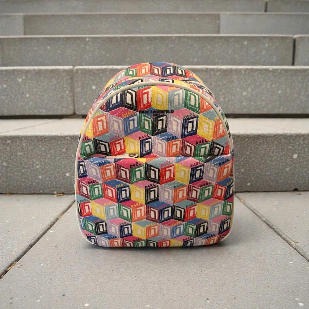 Karl Lagerfeld Paris Maybelle Mini Backpack Multicolor Geometric Cube Print